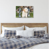 Golden Retriever Puppy met laarzen Canvas Afdruk (Insitu (Slaapkamer))