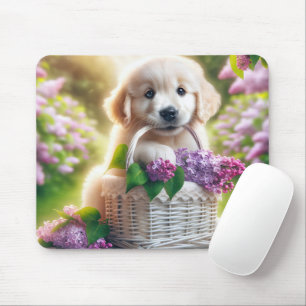 Golden Retriever Puppy met Lila mand Muismat