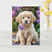 Golden Retriever puppy met lila's Kaart (Gele Bloem)