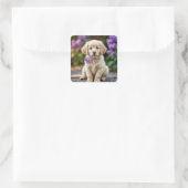 Golden Retriever puppy met lila's Vierkante Sticker (Tas)