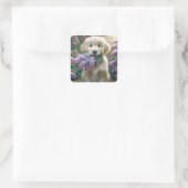 Golden Retriever puppy met lila's Vierkante Sticker (Tas)