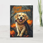 Golden Retriever Puppy met pompoenen Halloween Kaart (Voorkant)