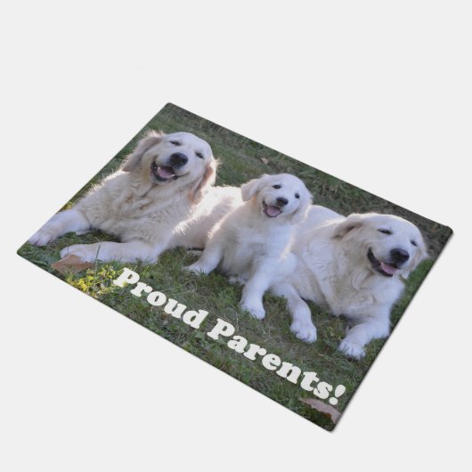 Golden Retriever Puppy met Proud Parents Deurmat (Schuin)