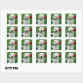 Golden Retriever Puppy met Red Rose Vierkante Sticker (Vel)