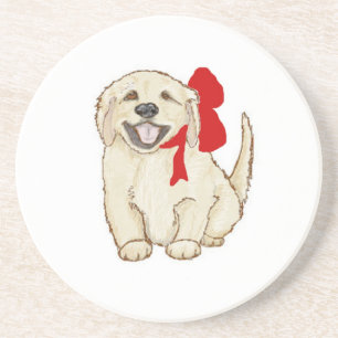Golden Retriever Puppy met rood lintje Zandsteen Onderzetter