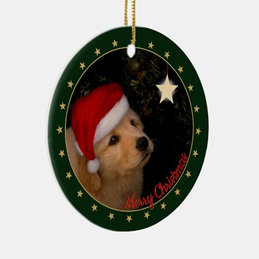 Golden Retriever Puppy met Santa Hat Keramisch Ornament (Rechts)