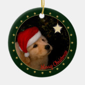 Golden Retriever Puppy met Santa Hat Keramisch Ornament (Voorkant)