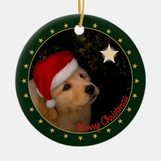 Golden Retriever Puppy met Santa Hat Keramisch Ornament (Voorkant)