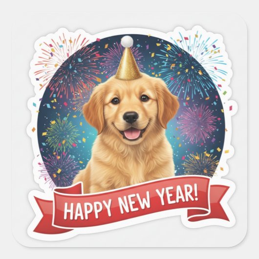 Golden Retriever Puppy New Year Sticker (Voorkant)