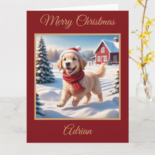 Golden Retriever Puppy op een Boerderij met kerst Kaart (Gele Bloem)