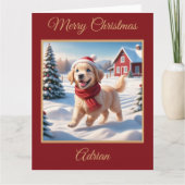 Golden Retriever Puppy op een Boerderij met kerst Kaart (Voorkant)