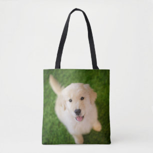 Golden Retriever Puppy op Grass Tote Bag