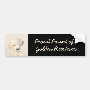Golden Retriever Puppy Painting - Originele Dog Ar Bumpersticker