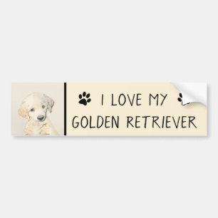 Golden Retriever Puppy Painting - Originele Dog Ar Bumpersticker