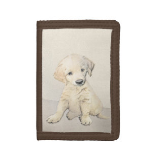 Golden Retriever Puppy Painting - Originele Dog Ar Drievoud Portemonnee