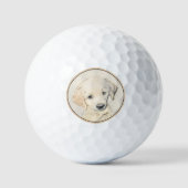 Golden Retriever Puppy Painting - Originele Dog Ar Golfballen (Voorkant)