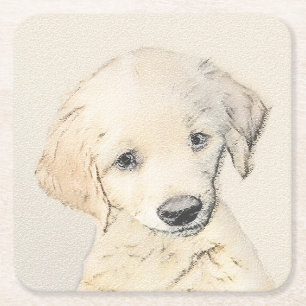 Golden Retriever Puppy Painting - Originele Dog Ar Kartonnen Onderzetters