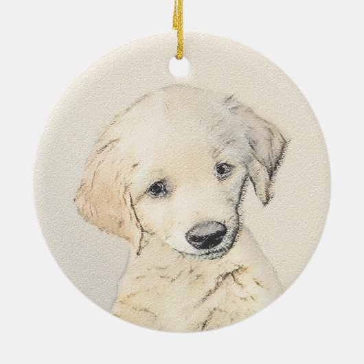 Golden Retriever Puppy Painting - Originele Dog Ar Keramisch Ornament (Achterkant)