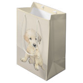 Golden Retriever Puppy Painting - Originele Dog Ar Medium Cadeauzakje (Voorkant Gekanteld)