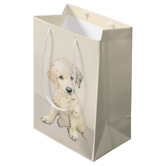 Golden Retriever Puppy Painting - Originele Dog Ar Medium Cadeauzakje (Voorkant Gekanteld)