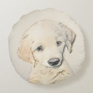 Golden Retriever Puppy Painting - Originele Dog Ar Rond Kussen
