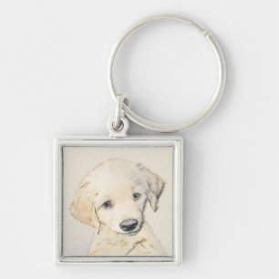 Golden Retriever Puppy Painting - Originele Dog Ar Sleutelhanger