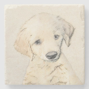Golden Retriever Puppy Painting - Originele Dog Ar Stenen Onderzetter