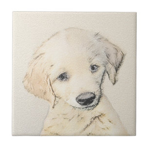 Golden Retriever Puppy Painting - Originele Dog Ar Tegeltje