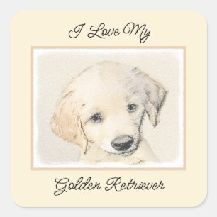 Golden Retriever Puppy Painting - Originele Dog Ar Vierkante Sticker