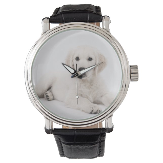 Golden Retriever Puppy Photo Horloge (Voorkant)