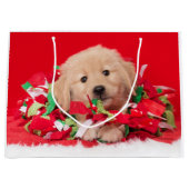 Golden Retriever Puppy Play in Holiday Garland Groot Cadeauzakje (Voorkant)