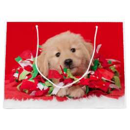 Golden Retriever Puppy Play in Holiday Garland Groot Cadeauzakje