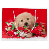 Golden Retriever Puppy Play in Holiday Garland Groot Cadeauzakje (Achterkant)