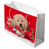 Golden Retriever Puppy Play in Holiday Garland Groot Cadeauzakje (Achterkant Gekanteld)