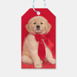Golden Retriever Puppy Rood Lint Cadeaulabel