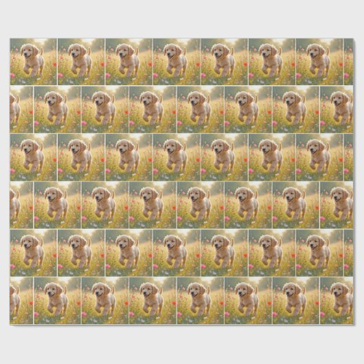 Golden Retriever Puppy Running In a Meadow Cadeaupapier (Vlak)