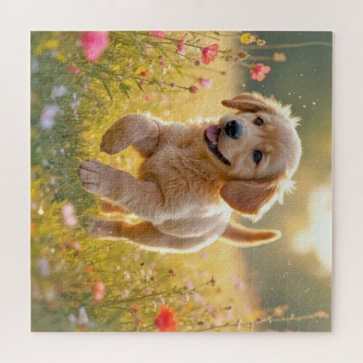 Golden Retriever Puppy Running In a Meadow Legpuzzel (Horizontaal)