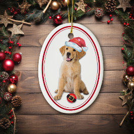 Golden Retriever Puppy Santa Bulb Kerstmis Keramisch Ornament