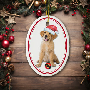 Golden Retriever Puppy Santa Bulb Kerstmis Keramisch Ornament