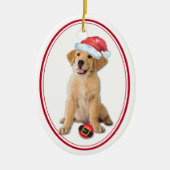 Golden Retriever Puppy Santa Bulb Kerstmis Keramisch Ornament (Voorkant)