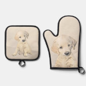 Golden Retriever Puppy Schilderen Originele Hond K Ovenwant & Pannenlap Set (Voorkant)