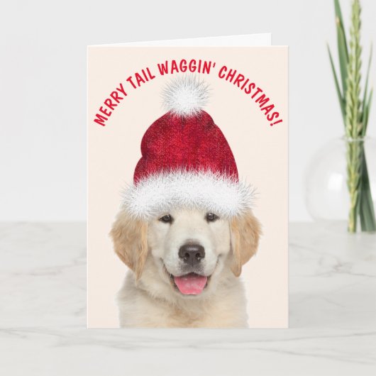 Golden Retriever Puppy Tail Waggin Kerstmis Feestdagen Kaart (Voorkant)