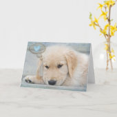 Golden Retriever Puppy Thinking of You Kaart (Gele Bloem)