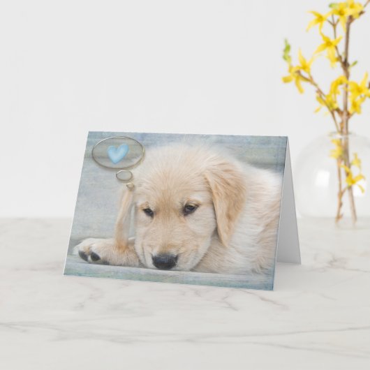 Golden Retriever Puppy Thinking of You Kaart (Gele Bloem)