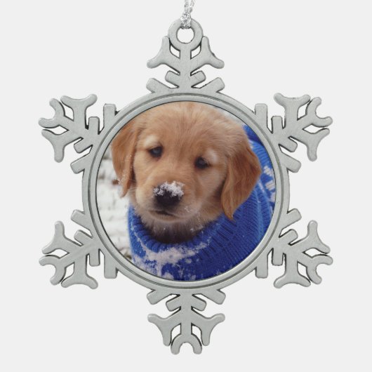 Golden Retriever Puppy Tin Sneeuwvlok Ornament (Voorkant)