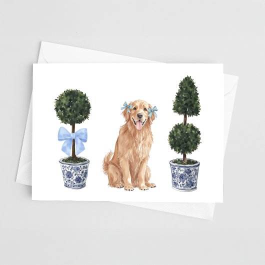 Golden Retriever Puppy Topiary Waterverf Kaart