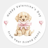 Golden Retriever Puppy Valentine's Day Kids Ronde Sticker (Voorkant)