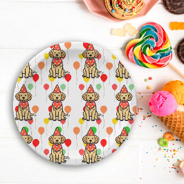 Golden Retriever Puppy Verjaardagsfeestje Borden Papieren Bordje