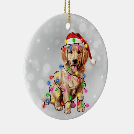 Golden Retriever Puppy Verpakt in Kerstverlichting Keramisch Ornament (Rechts)