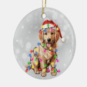 Golden Retriever Puppy Verpakt in Kerstverlichting Keramisch Ornament (Links)